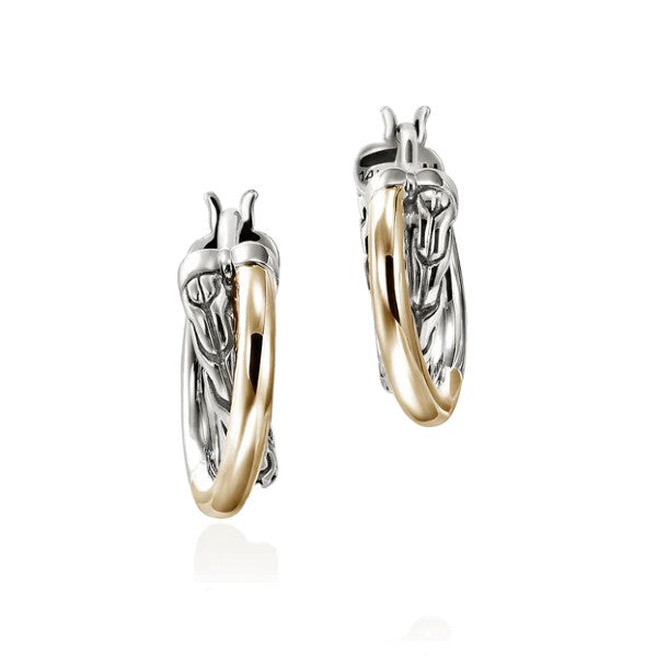 JOHN HARDY Essential Silver and 14K Yellow Gold Crossover Hoop Earring 15mm