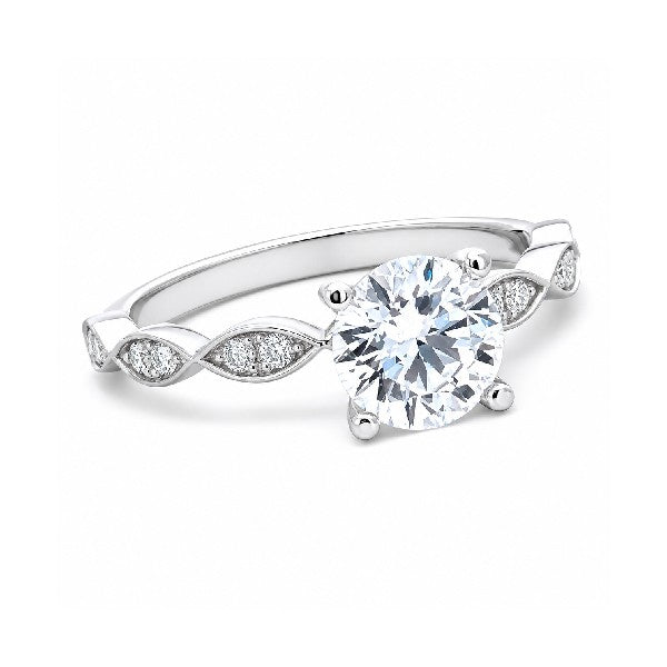 18K White Gold Diamond Engagement Ring With Marquise Accented Band