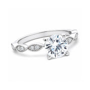 18K White Gold Diamond Engagement Ring With Marquise Accented Band