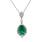 Load image into Gallery viewer, 18K White Gold Pear Emerald and Diamond Halo Necklace