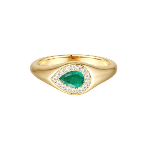 14K Yellow Gold Emerald & Diamond Ring