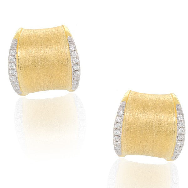 14K Yellow Gold Diamond Satin Huggie Earrings