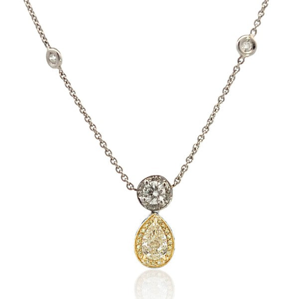 18K White and Yellow Gold Yellow Diamond Pear Pendant Necklace
