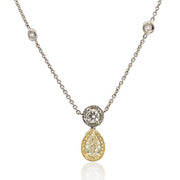 18K White and Yellow Gold Yellow Diamond Pear Pendant Necklace