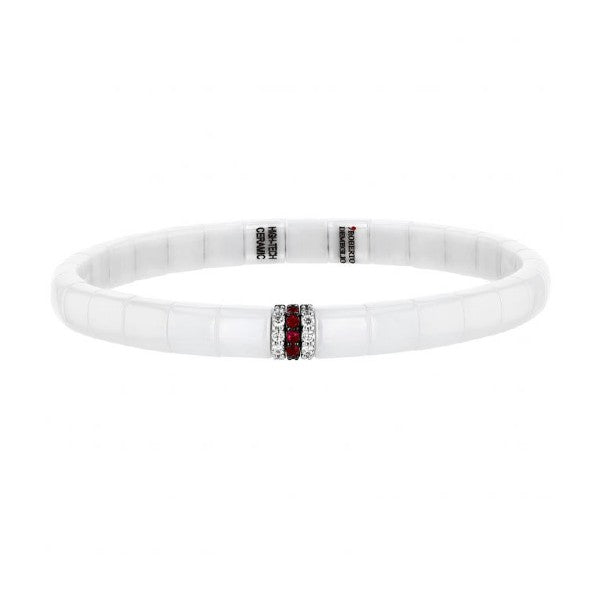 ROBERTO DEMEGLIO Pura Ruby & Diamond Stretch Bracelet in White Ceramic & White Gold