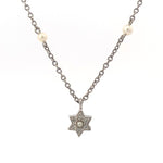 Load image into Gallery viewer, 14K White Gold Station Pearl and Diamond Star Pendant
