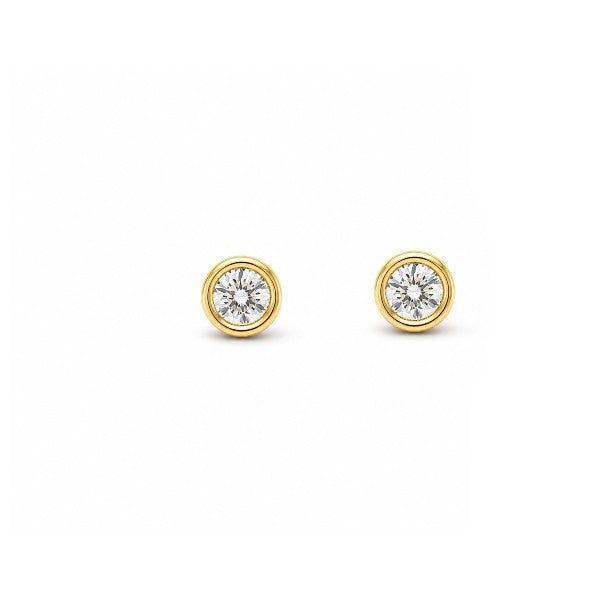14K Yellow Gold Diamond Bezel Stud Earrings
