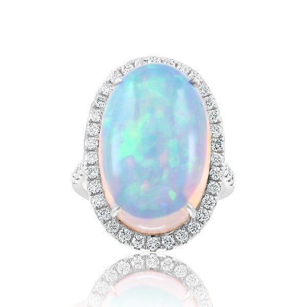 14K White Gold Opal Halo Cocktail Ring