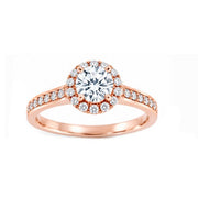 14K Rose Gold Round Halo Diamond Engagement Ring With Accented Band