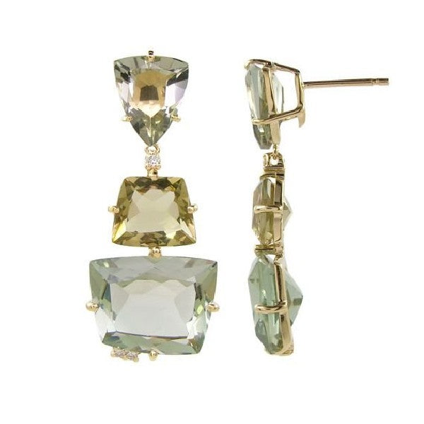 Prasiolite, Olive Quartz, and Diamond Earrings