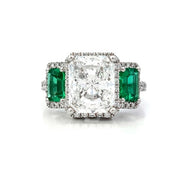 18K White Gold Emerald and Diamond 3-Stone Ring
