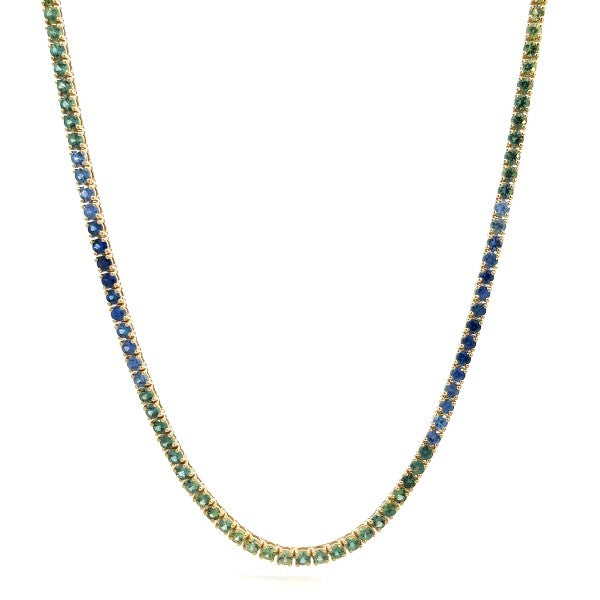 14K Yellow Gold Ombre Sapphire Diamond Tennis Necklace