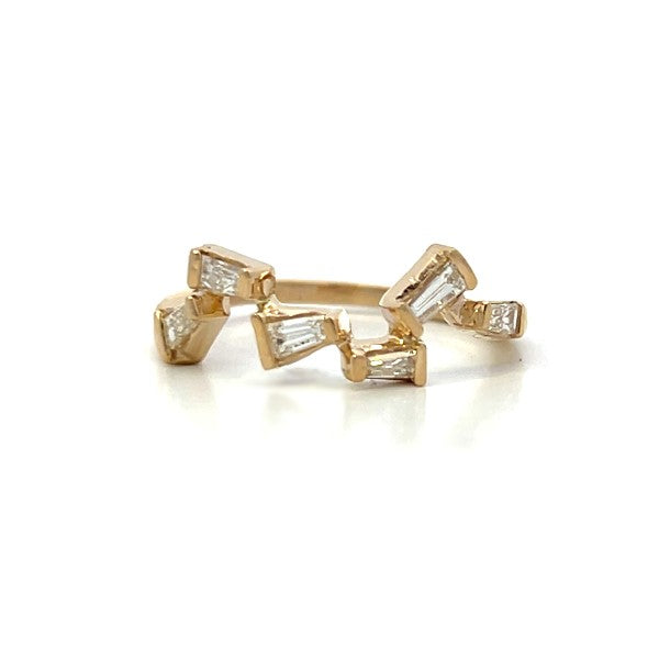 14K Yellow Gold Zig Zag Tapered Baguette Diamond Ring