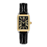 MICHELE Deco Park Two-Tone 18K Gold-Plated Watch with Black Leather Strap 29mm