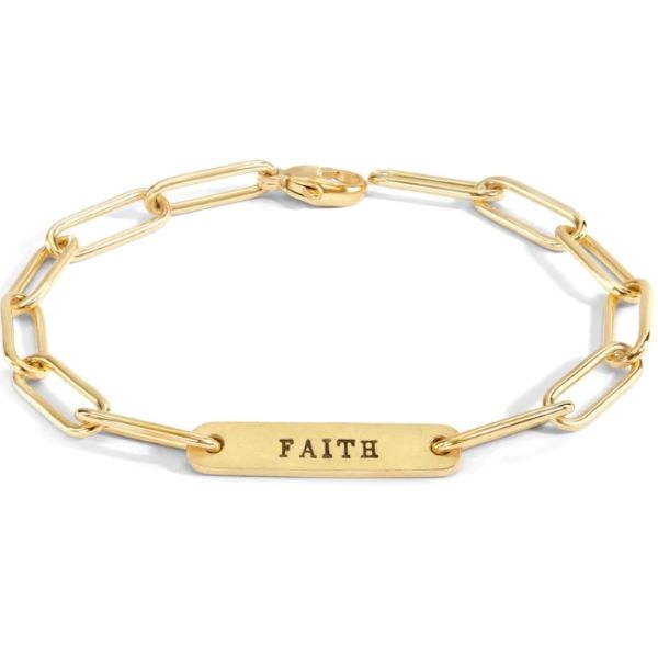 HEATHER B. MOORE 14K Gold "Faith" Flat Bar Bracelet