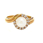 Load image into Gallery viewer, MASTOLONI 18K Yellow Gold Pearl and Diamond Bypass Ring
