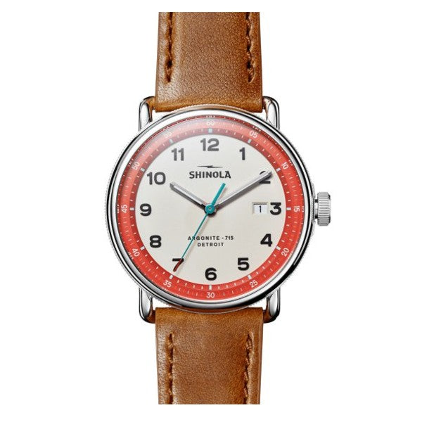 SHINOLA The Canfield Model C56 Cool Gray Dial Bourbon Leather Watch, 43mm