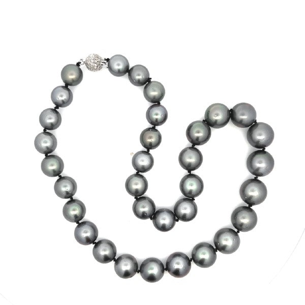 14K White Gold Tahitian Pearl Necklace with Diamond Clasp