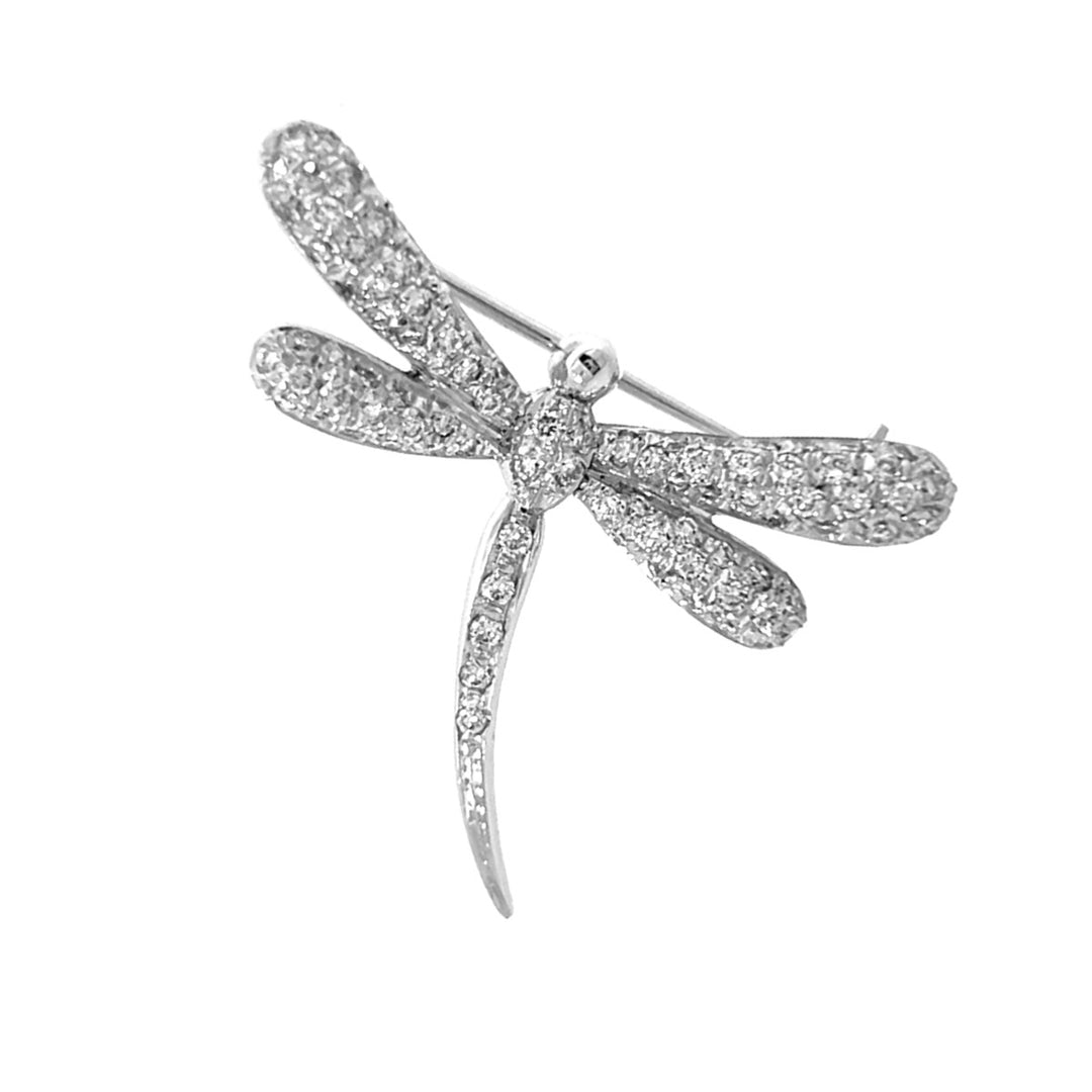 18K White Gold Diamond Dragonfly Brooch Pin