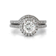 ESTATE 14K White Gold Diamond Halo Wedding Set - Proposal Ready