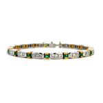 Load image into Gallery viewer, 18K White and Yellow Gold Emerald and Diamond Tennis Bracelet - FINAL SALE
