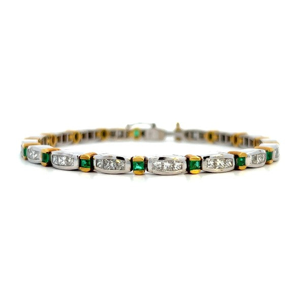 18K White and Yellow Gold Emerald and Diamond Tennis Bracelet - FINAL SALE