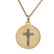 14K Yellow Gold Diamond Cross Disc Necklace