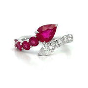 18K White Gold Ruby and Diamond Bypass Ring