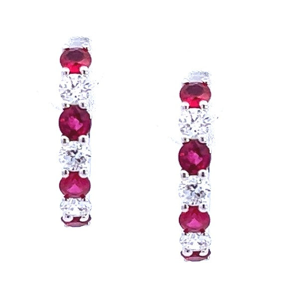 Ruby and Diamond Small Hoop Earrings