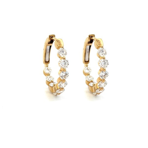 14K Yellow Gold Inside/Out Diamond Hoop Earrings 1.55cttw