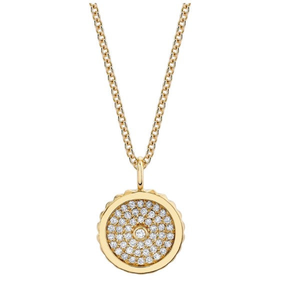 MICHAEL M 14K Yellow Gold Tetra Pave' Diamond Bezel Medallion Necklace