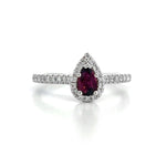 Load image into Gallery viewer, 14K White Gold Pear Ruby and Diamond Halo Ring