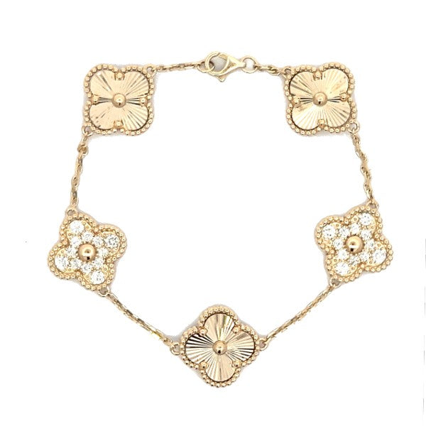 14K Yellow Gold Diamond Clover Bracelet