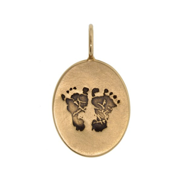 HEATHER B MOORE  14K Yellow Gold Baby's Footprints Oval Charm