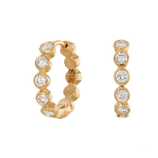 SETHI COUTURE Modern Bezel 18K Yellow Gold White Diamond Huggie Earrings