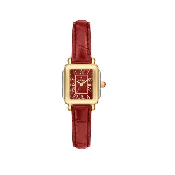 MICHELE Deco Madison Mini Ruby Red Leather Watch