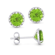 14K White Gold Peridot and Diamond Halo Earrings