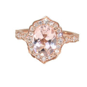 18K Rose Gold Morganite and Diamond Halo Ring
