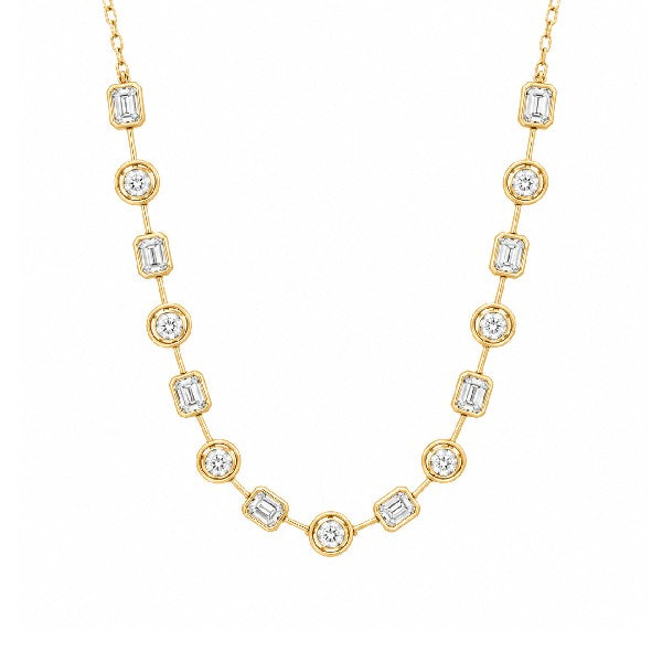 18K Yellow Gold Alternating Mixed Diamond Necklace