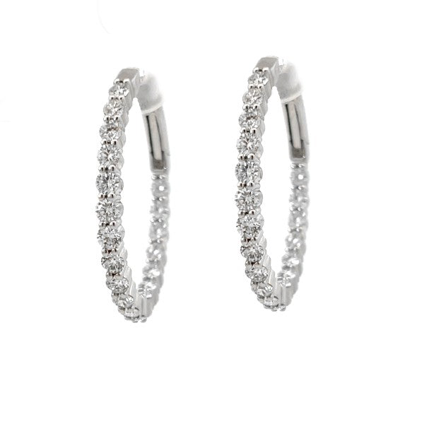 18K White Gold Inside Outside  Diamond Hoop Earrings