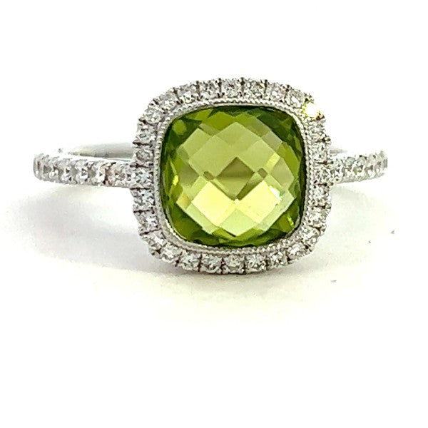 Peridot and Diamond Halo Ring