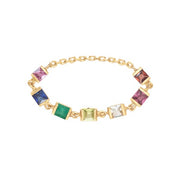 14K Yellow Gold 7-Stone Rainbow Chain Ring