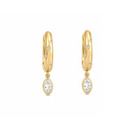 14K Yellow Gold Marquise Diamond Dangle Huggie Earrings