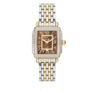 MICHELE Deco Madison Diamond Two-Tone 18K Gold-Plated Diamond Dial Watch Brown Dial