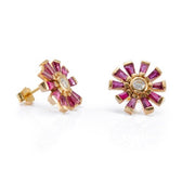 18K Yellow Gold Ruby and Diamond Daisy Earrings