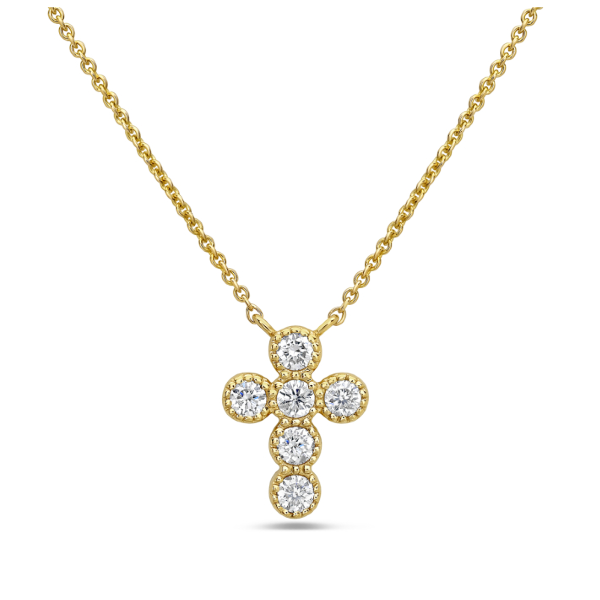 14K Yellow Gold Diamond Cross Necklace