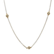 18K White Gold Diamond Station Necklace with Yellow Bezels
