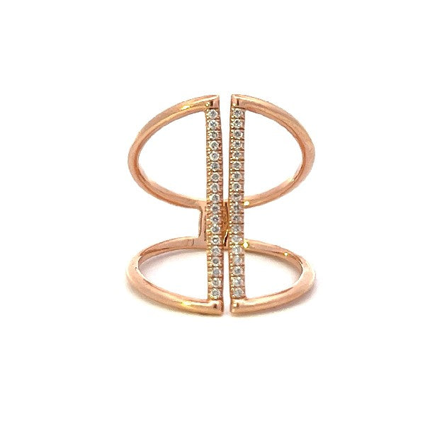 14K Rose Gold Open Double Bar Diamond Ring