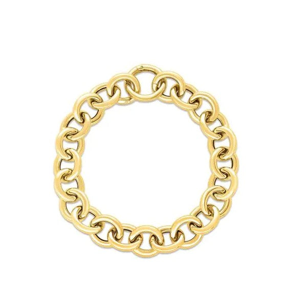 14K Yellow Gold Round Link Push Clasp Bracelet