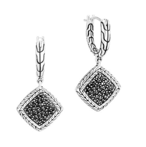 Classic Chain Silver Drop Earrings With Black Sapphires